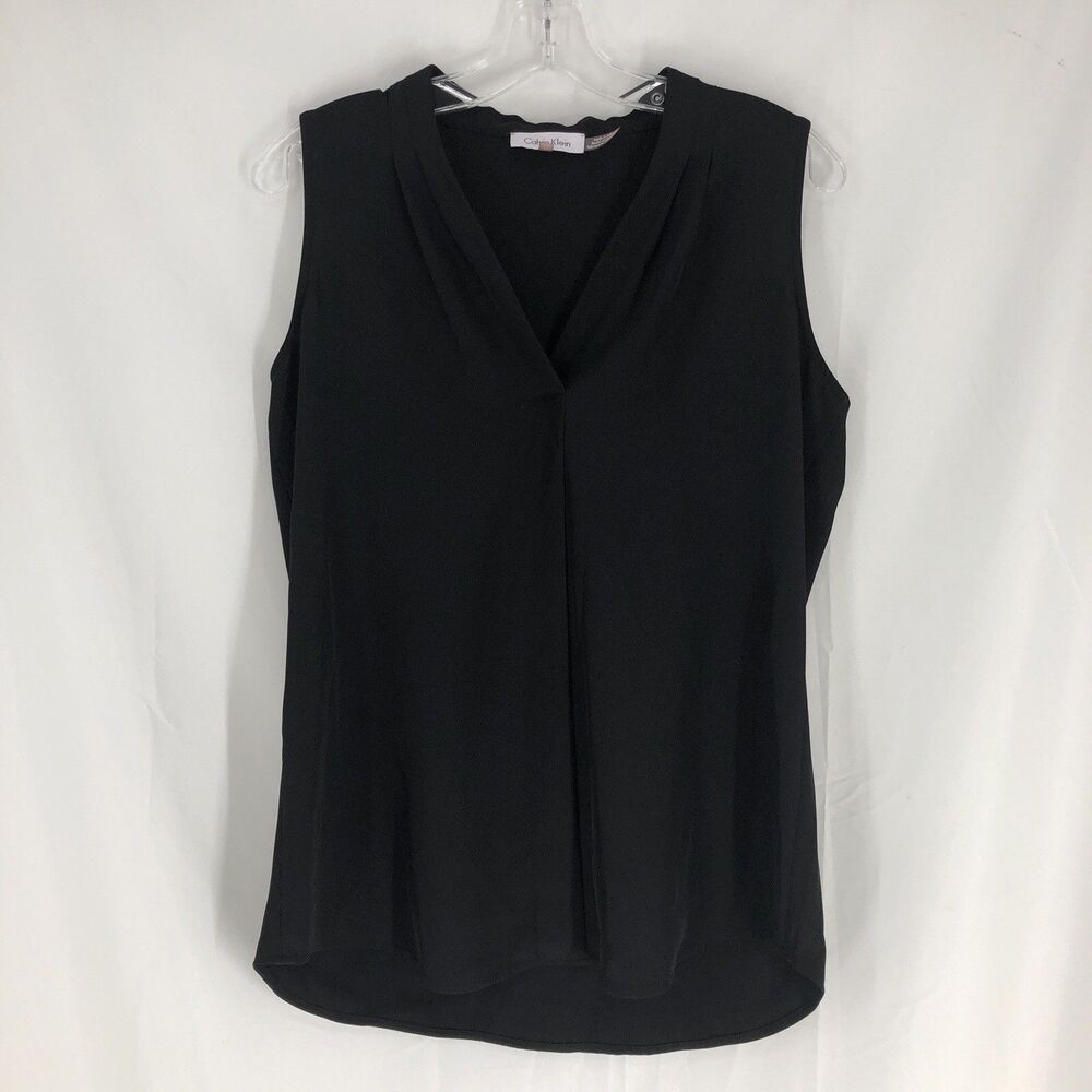 Calvin Klein Black Solid V-Neck Sleeveless Blouse Women’s Size S